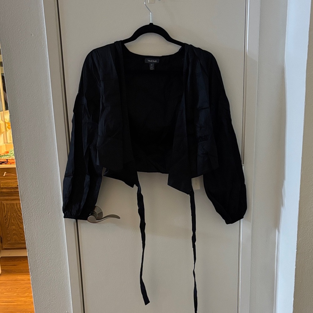 Black Cropped Wrap Jacket with Ties